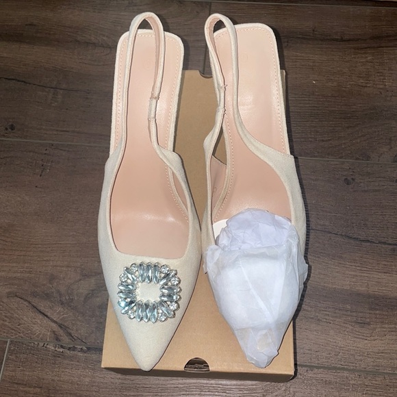 Shoes - Cream Suede Rhinestone Slingback